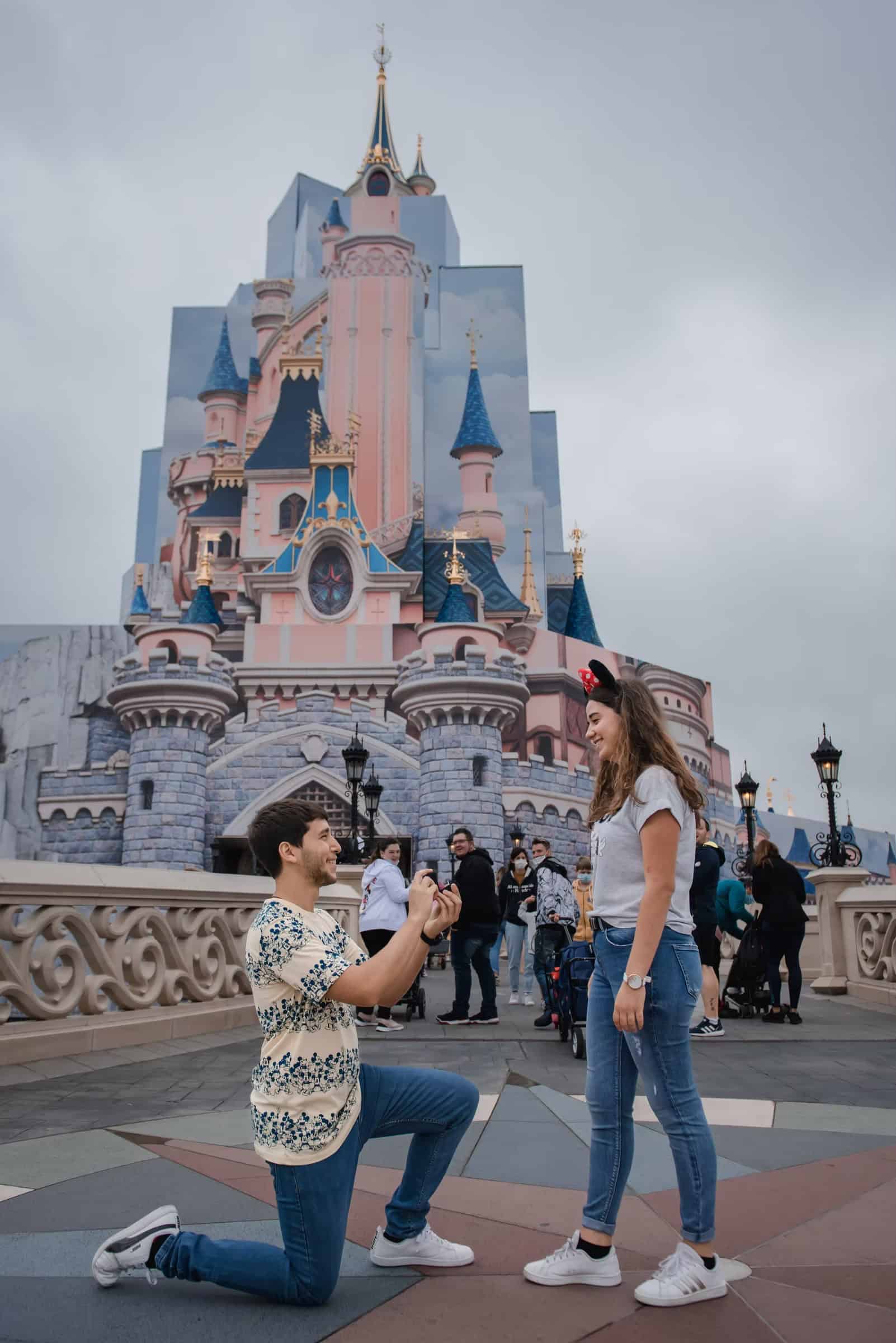 Surprise proposal at Sleeping Beauty Castle, Disneyland Paris